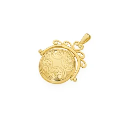 Prouds Pendants>9Ct Gold 16Mm Filigree Engraved Domed Round Spinner Locket
