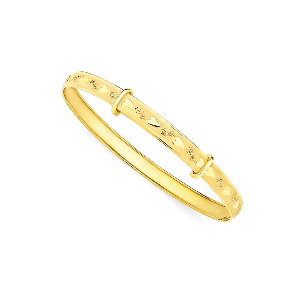 Prouds Bangles>9Ct Gold 40Mm Heart Engraved Expandable Baby Bangle