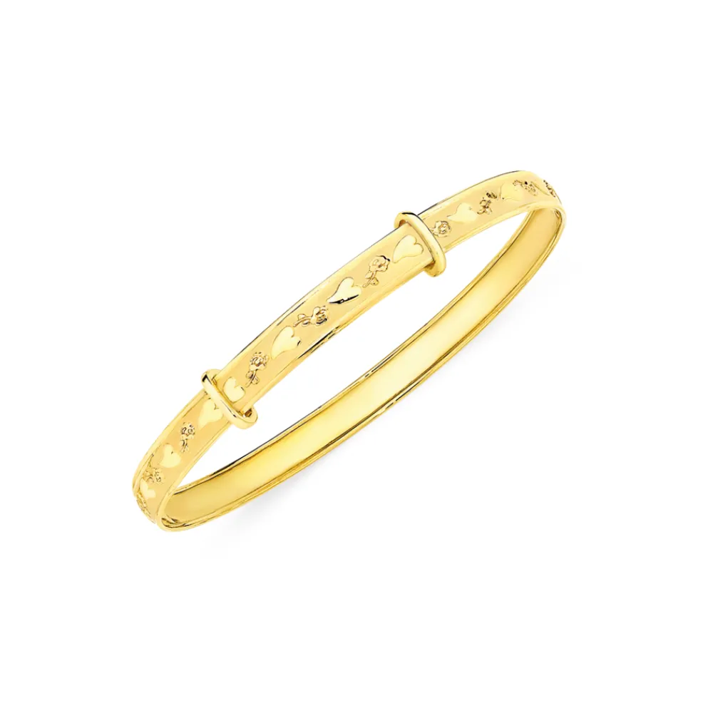 Prouds Bangles>9Ct Gold 40Mm Heart Engraved Expandable Baby Bangle