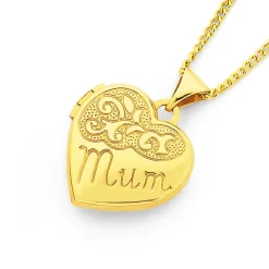 Prouds Pendants>9Ct Gold 15Mm 'Mum' Heart Locket