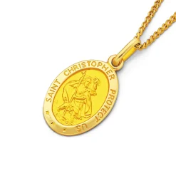 Prouds Pendants>9Ct Gold 16Mm Oval St. Christopher Medallion Pendant