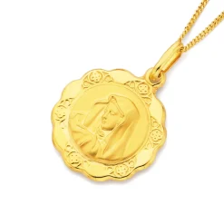 Prouds Pendants>9Ct Gold 16Mm Scalloped Edge Madonna Pendant