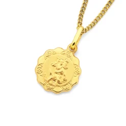 Prouds Pendants>9Ct Gold 12Mm Scalloped St. Christopher Pendant