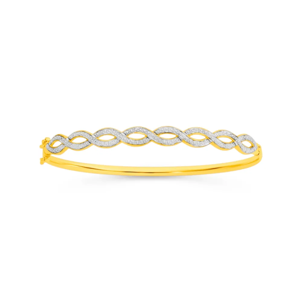 Prouds Bangles>9Ct Gold 65Mm Two Tone Wave Oval Bangle