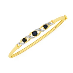 Prouds Bangles>9Ct Gold, Sapphire & Diamond Bangle In Blue