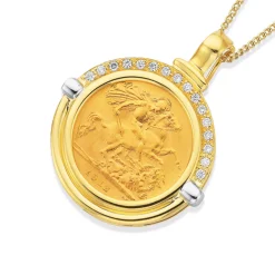 Prouds Pendants>22Ct Half Sovereign In 9Ct Gold Diamond Enhancer Pendant