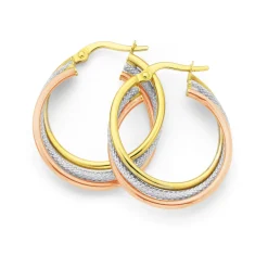 Prouds Earrings>9Ct 20Mm Tri Tone Triple Hoop Earrings