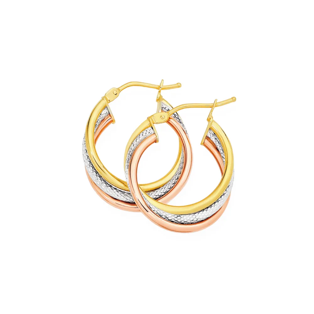 Prouds Earrings>9Ct 15Mm Tri Tone Triple Hoop Earrings