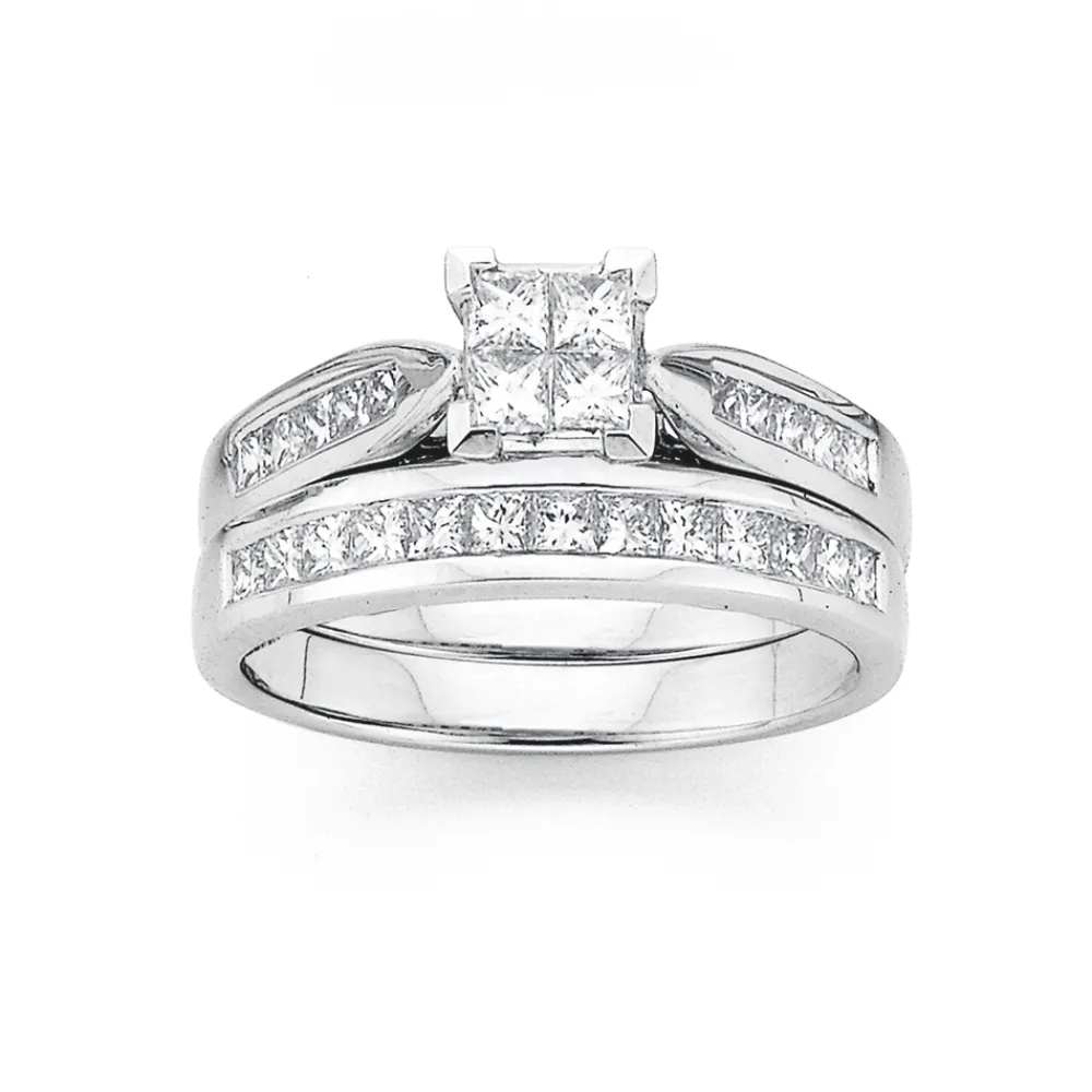 Prouds Rings>18Ct White Gold Diamond Bridal Set
