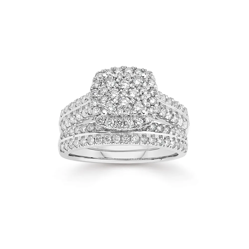 Prouds Rings>18Ct White Gold Diamond Cushion Shape Bridal Set