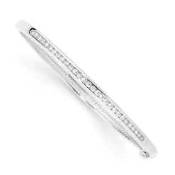 Prouds Bangles>Silver Channel Set Cz Hinge Bangle In White