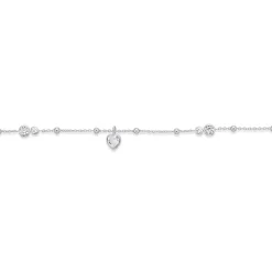Prouds Body Jewellery>Silver 24.5Cm Crystal Heart Charm Beaded Anklet In White
