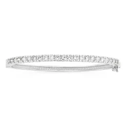 Prouds Bangles>Silver Cubic Zirconia Claw Set Hinge Bangle In White