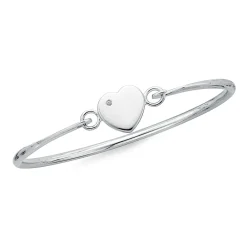 Prouds Bangles>Silver Cubic Zirconia Heart Kids Bangle In White
