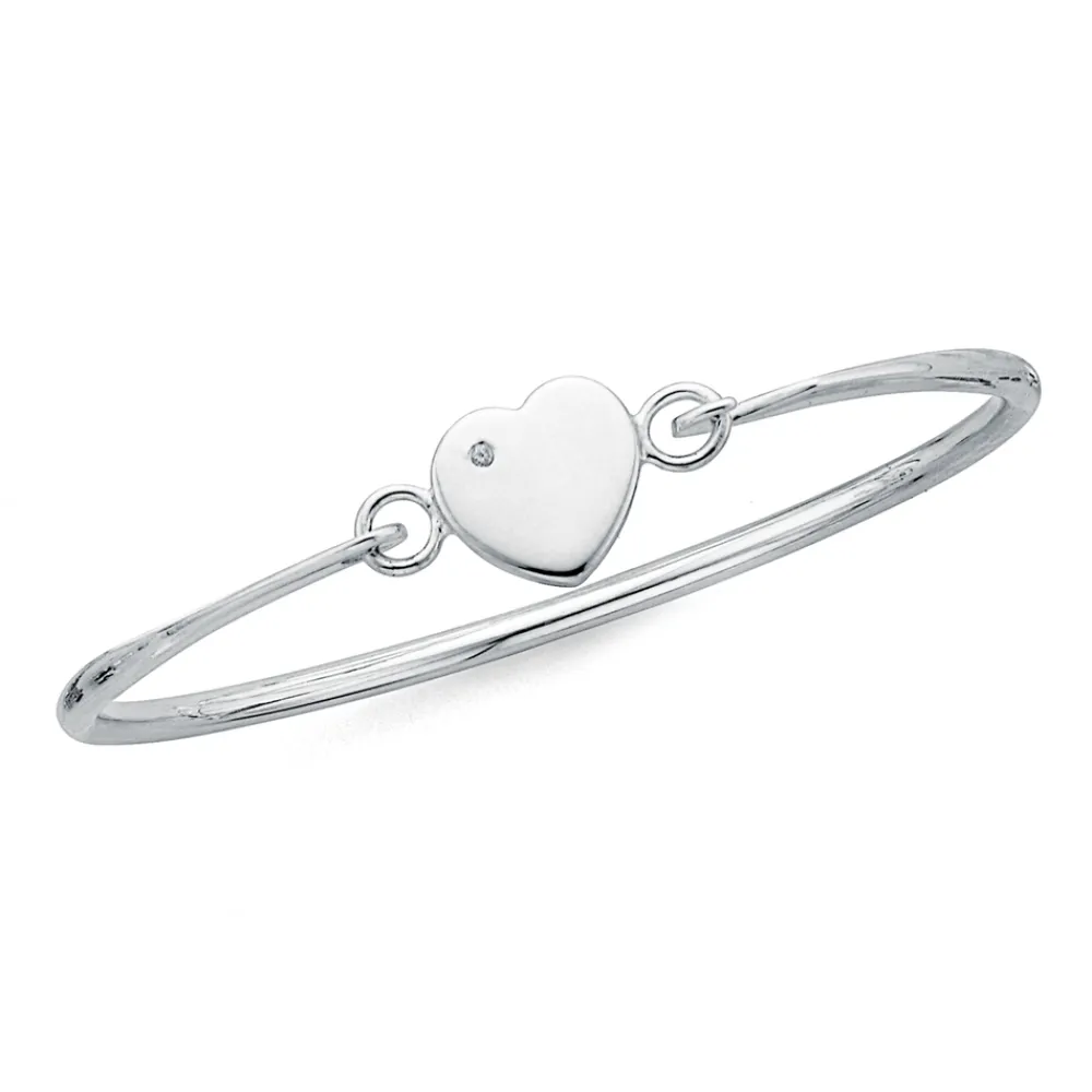 Prouds Bangles>Silver Cubic Zirconia Heart Kids Bangle In White