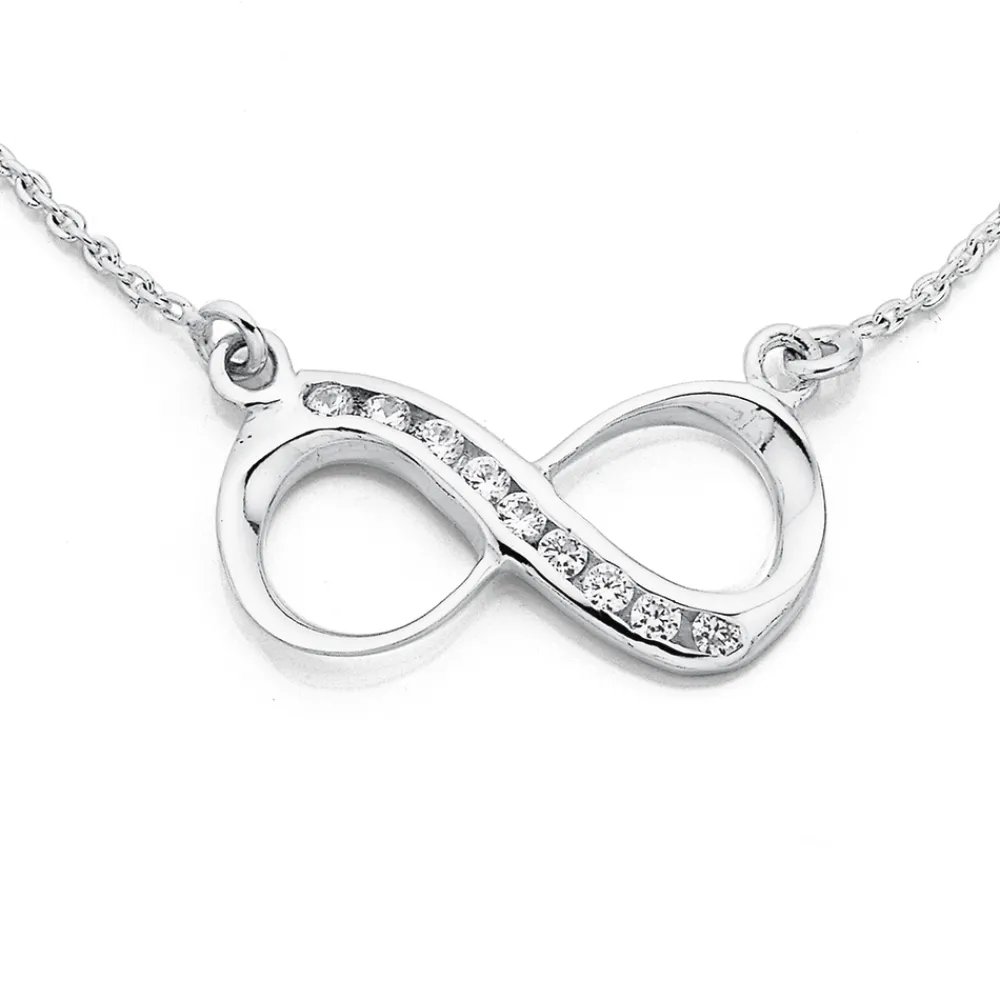 Prouds Necklaces>Silver Cubic Zirconia Infinity Necklet In White