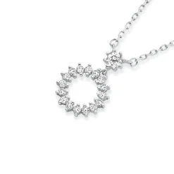 Prouds Necklaces>Silver Cz Circle & Flower Drop Necklet In White