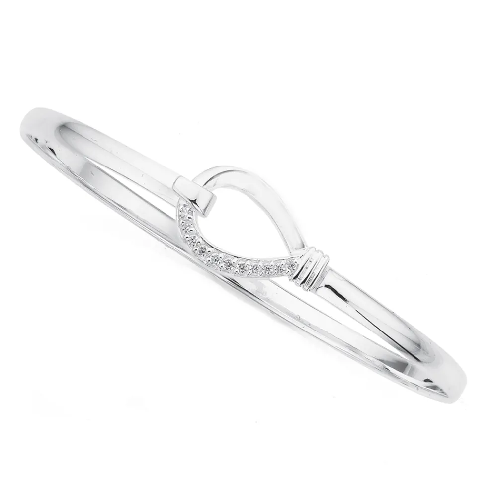 Prouds Bangles>Silver Cz Clip Bangle In White