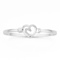 Prouds Bangles>Silver Cz Heart Hook Top Bangle In White