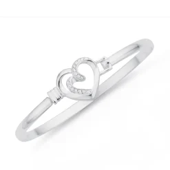 Prouds Bangles>Silver Cz Heart Hook Top Bangle In White
