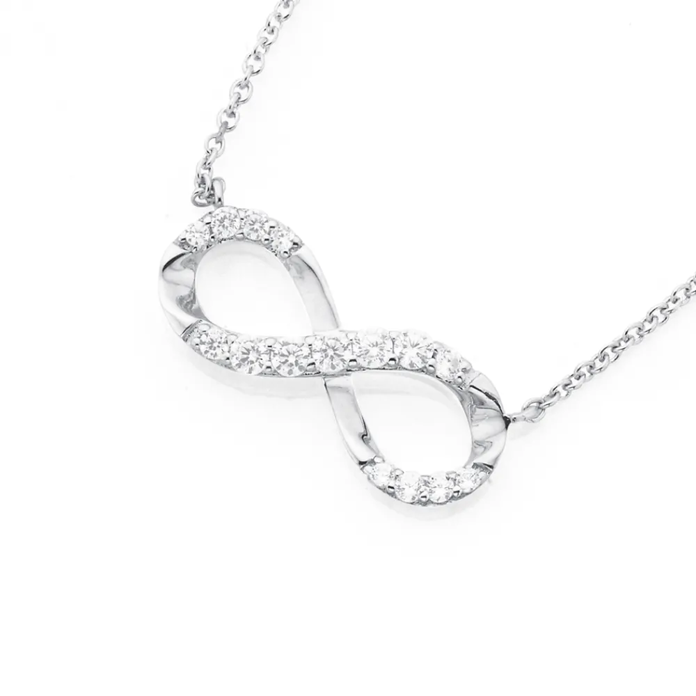 Prouds Necklaces>Silver Cz Horizontal Infinity Necklet In White