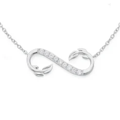 Prouds Necklaces>Silver Cz Leaf Necklet In White