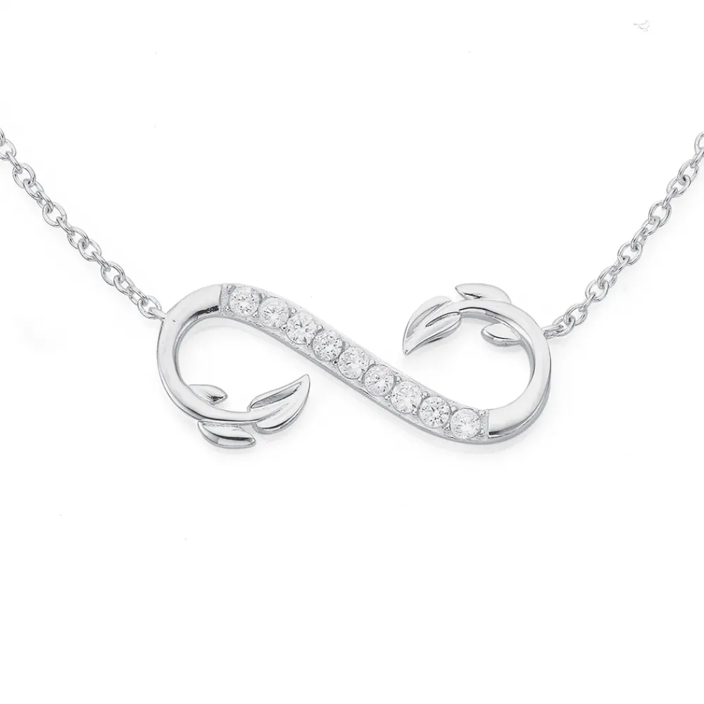 Prouds Necklaces>Silver Cz Leaf Necklet In White
