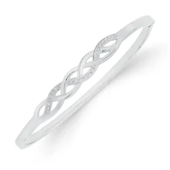 Prouds Bangles>Silver Cz Plait Bangle In White