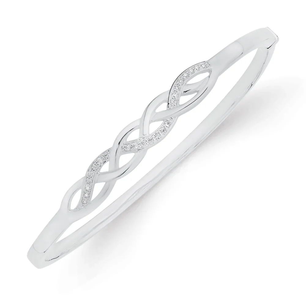 Prouds Bangles>Silver Cz Plait Bangle In White