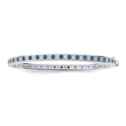 Prouds Bangles>Silver Dark Blue & White Cubic Zirconia Oval Bangle In Blue