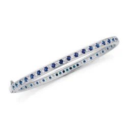 Prouds Bangles>Silver Dark Blue & White Cubic Zirconia Oval Bangle In Blue