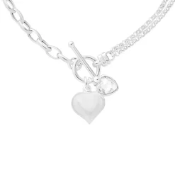 Prouds Necklaces>Silver Duo Belcher Cz Heart Fob Necklet