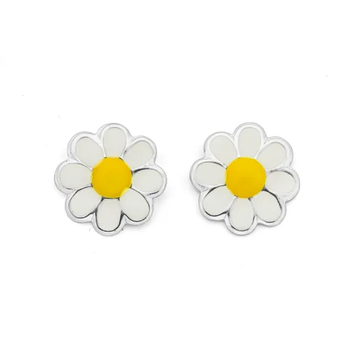 Prouds Earrings>Silver Enamel Daisy Stud Earrings