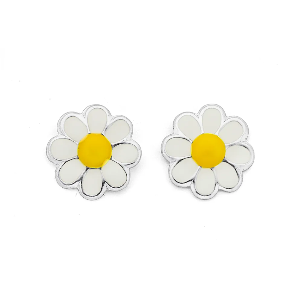 Prouds Earrings>Silver Enamel Daisy Stud Earrings