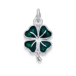 Prouds Charms>Silver Green Enamel 4 Leaf Clover Charm