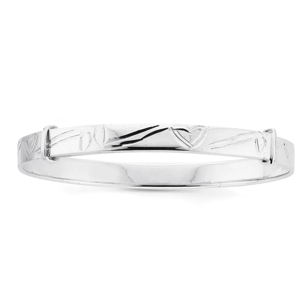 Prouds Bangles>Silver 40Mm Engraved Adjustable Bangle