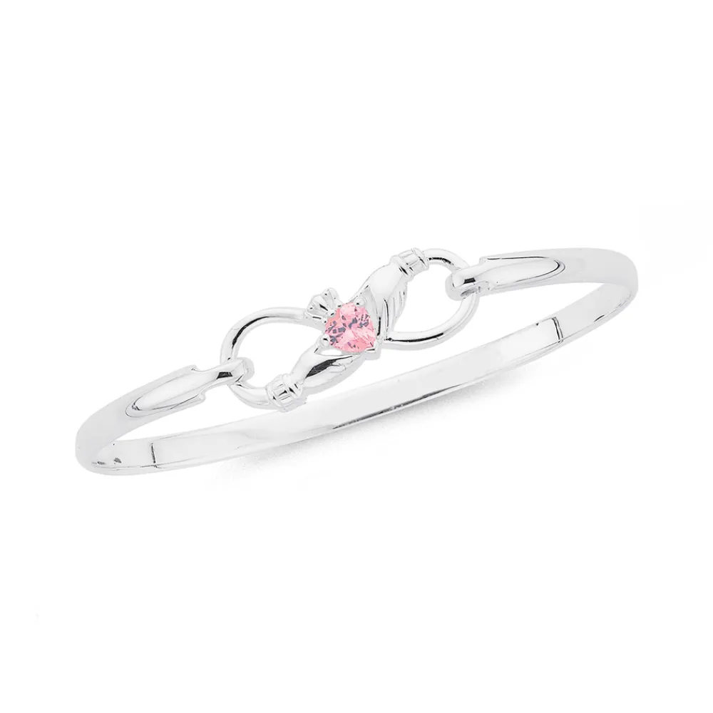 Prouds Bangles>Silver 45Mm Pink Cz Claddagh Infinity Bangle In Pink