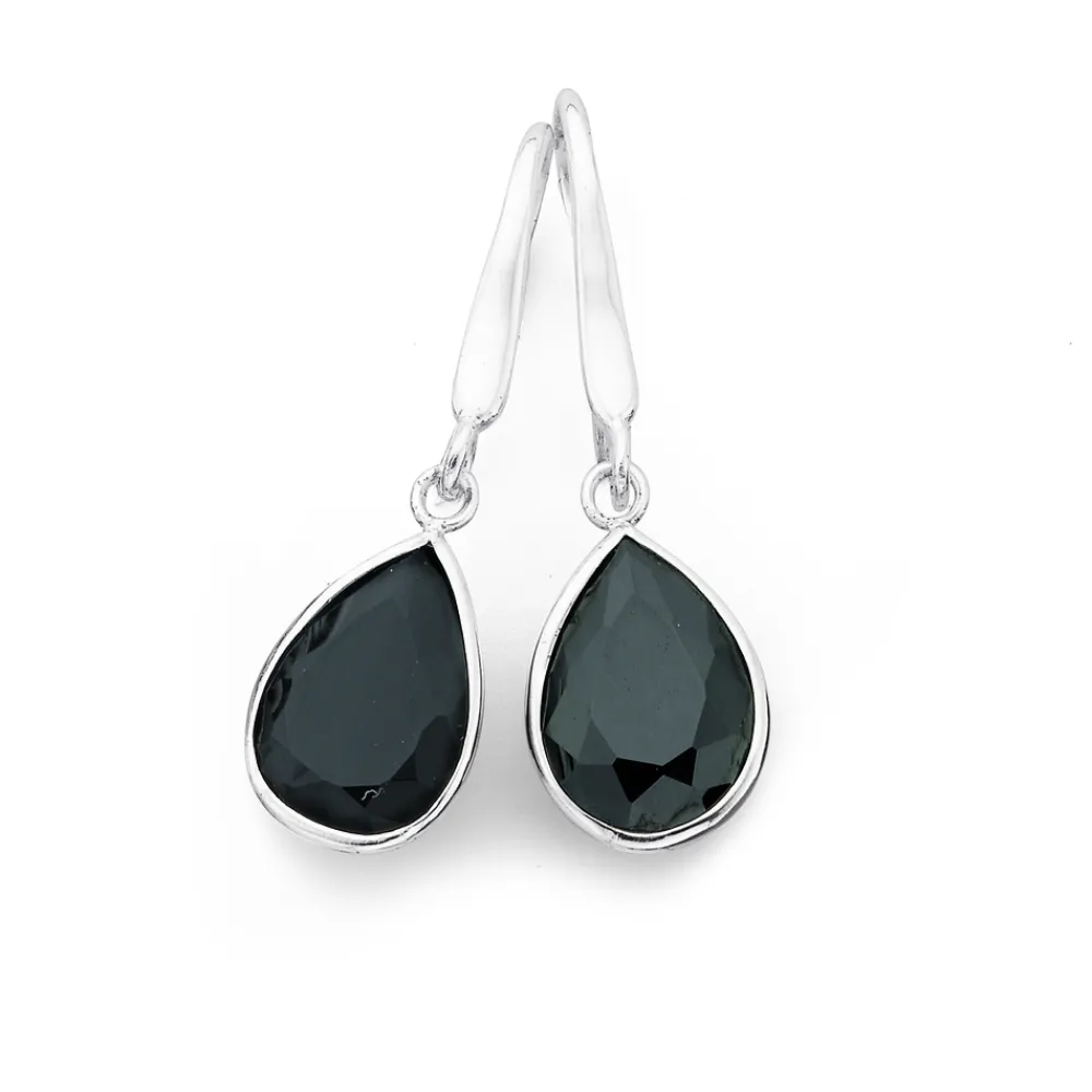 Prouds Earrings>Silver Pear Black Cubic Zirconia Hook Earrings In Black