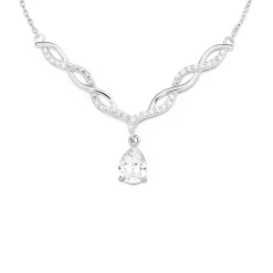 Prouds Necklaces>Silver Pear Cz On Cz Twist Necklet In White