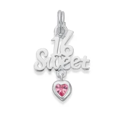 Prouds Charms>Silver Sweet 16 With Pink Cz Heart Charm In Pink