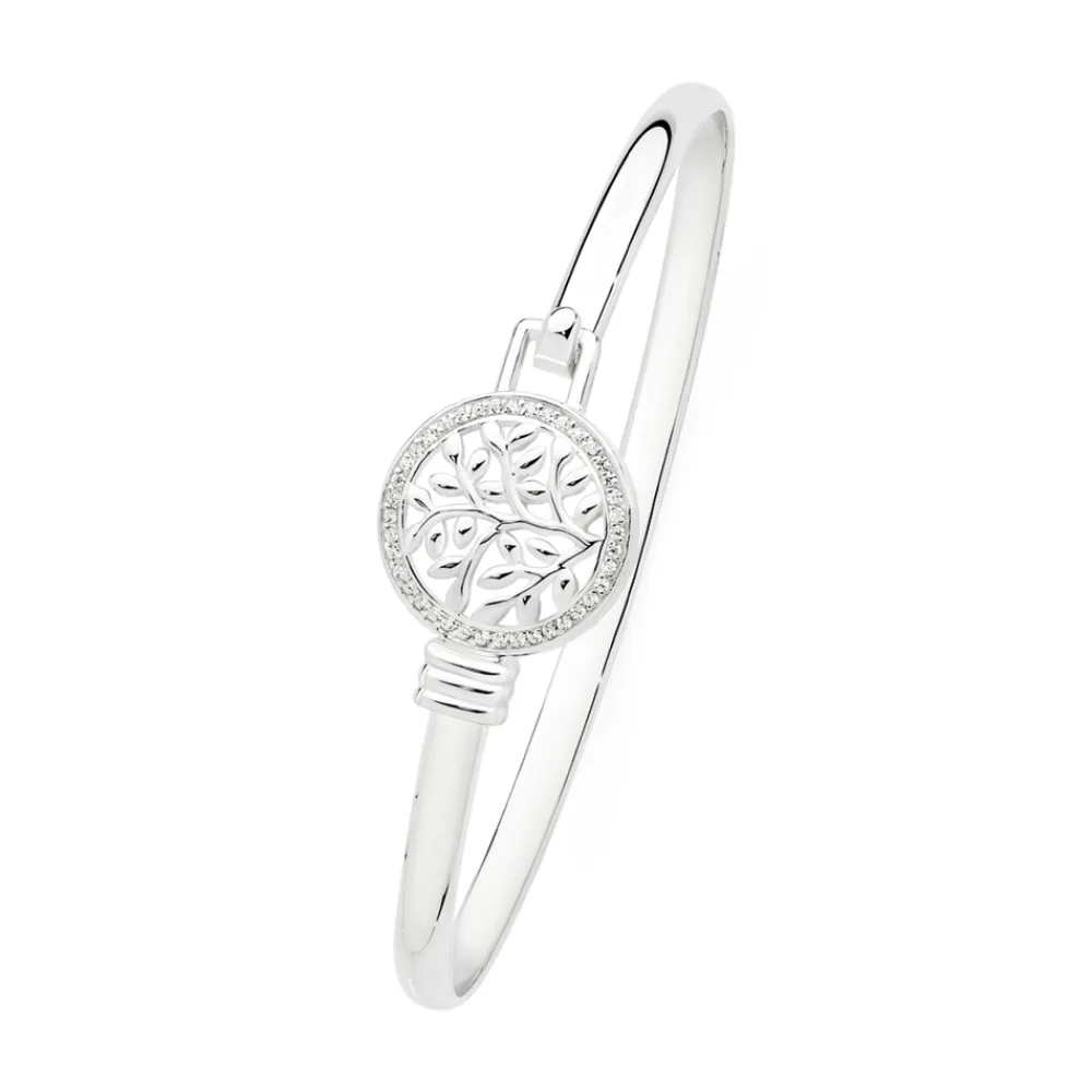Prouds Bangles>Silver Tree Of Life Bangle In White