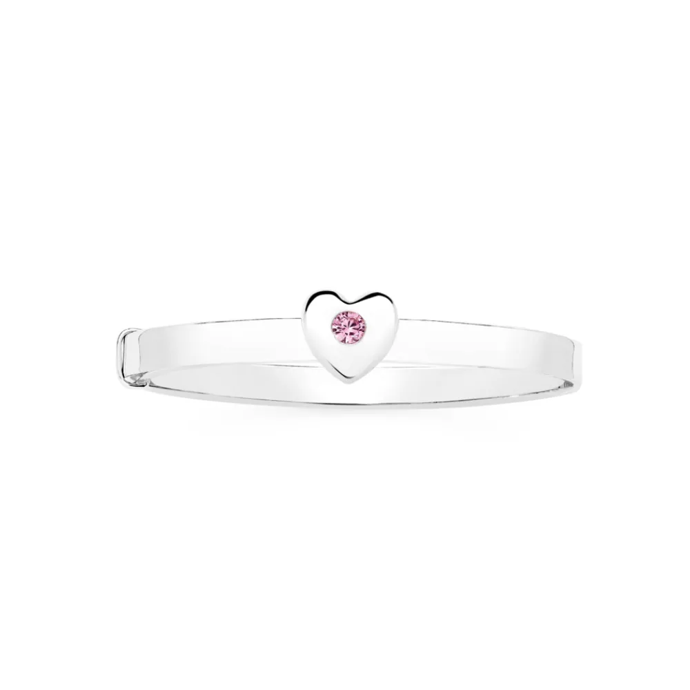 Prouds Bangles>Silver 4X40Mm Pink Cz Heart Expandable Bangle In Pink