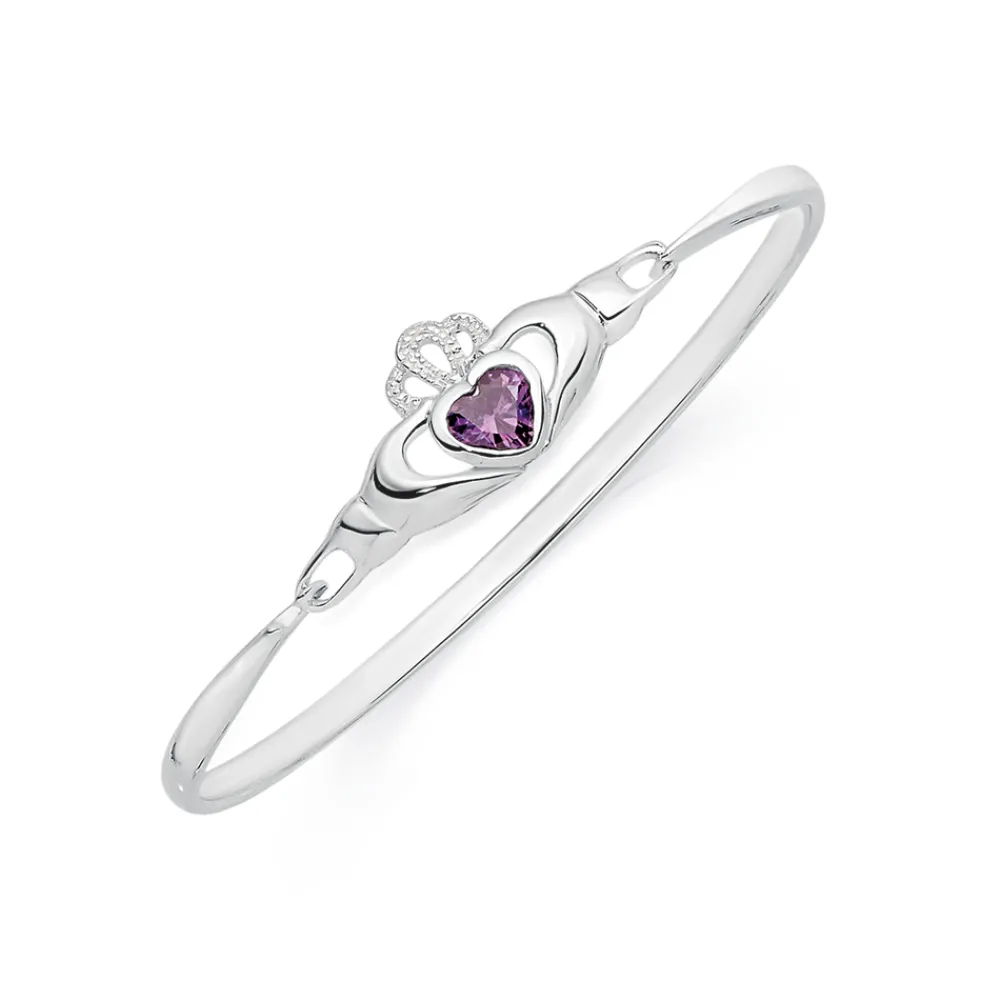 Prouds Bangles>Silver 2.5X45Mm Violet Cz Claddagh Child Bangle In Purple