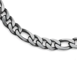 Prouds Necklaces>St. St Blk Plate 50Cm Lge Figaro Chain