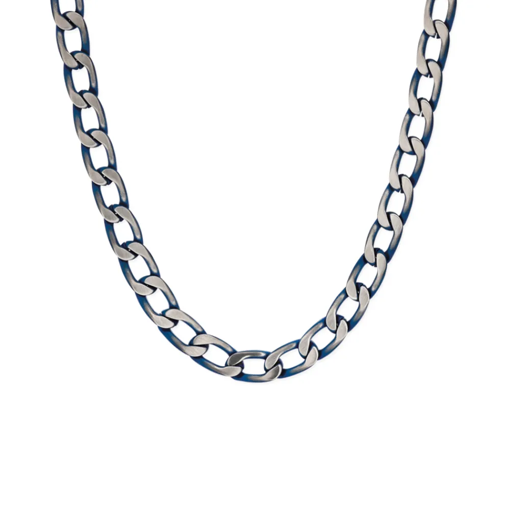 Prouds Necklaces>Steel 60Cm Blue Plate Curb Chain