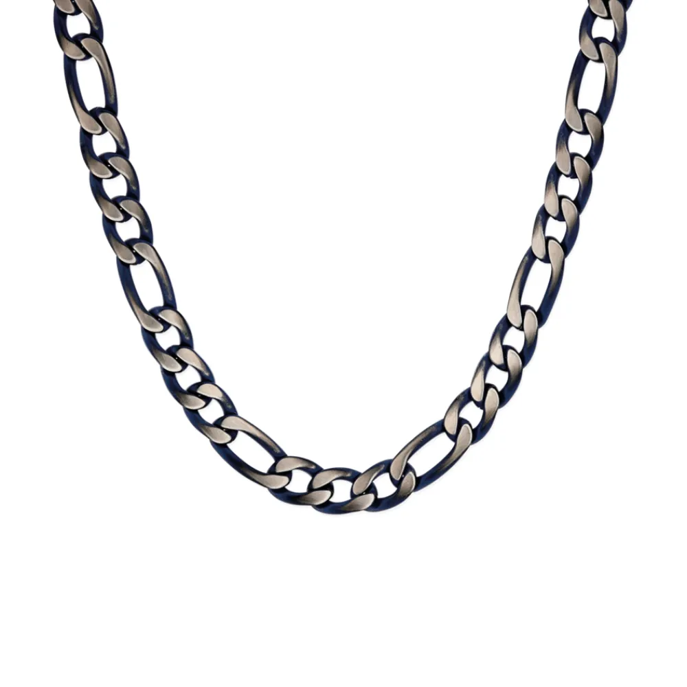 Prouds Necklaces>Steel 60Cm Blue Plate Figaro 3+1 Chain