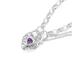 Prouds Bracelets>Sterling Silver Amethyst And Cz Padlock Bracelet In White