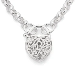 Prouds Necklaces>Sterling Silver 45Cm Belcher Filigree Padlock Necklet