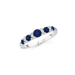 Prouds Rings>Sterling Silver Created Sapphire & Cz Anniversary Ring In Blue