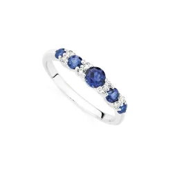Prouds Rings>Sterling Silver Created Sapphire & Cz Anniversary Ring In Blue